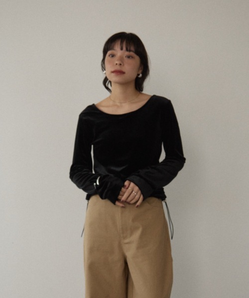 カップインサイドギャザーベロアトップス（Tシャツ/カットソー
