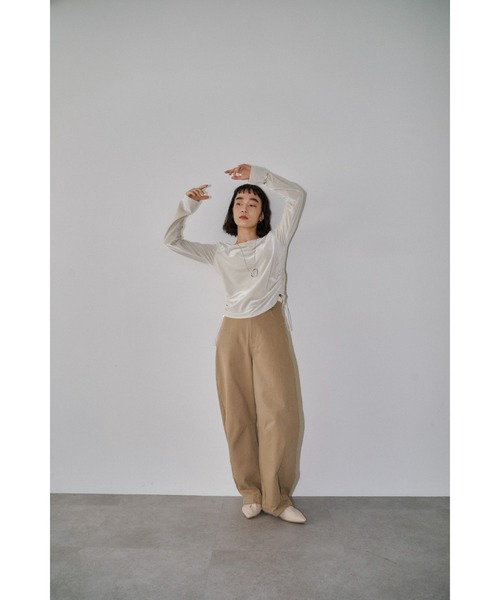 カップインサイドギャザーベロアトップス（Tシャツ/カットソー