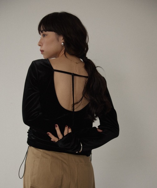 カップインサイドギャザーベロアトップス（Tシャツ/カットソー
