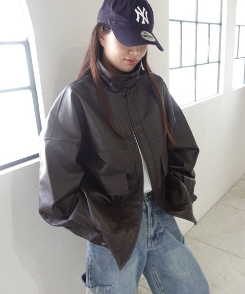 CORNERS(コーナーズ)の「フェイクレザーブルゾン(ブルゾン・レディース・ブラック/ブラウン・M/L)」の8枚目の写真