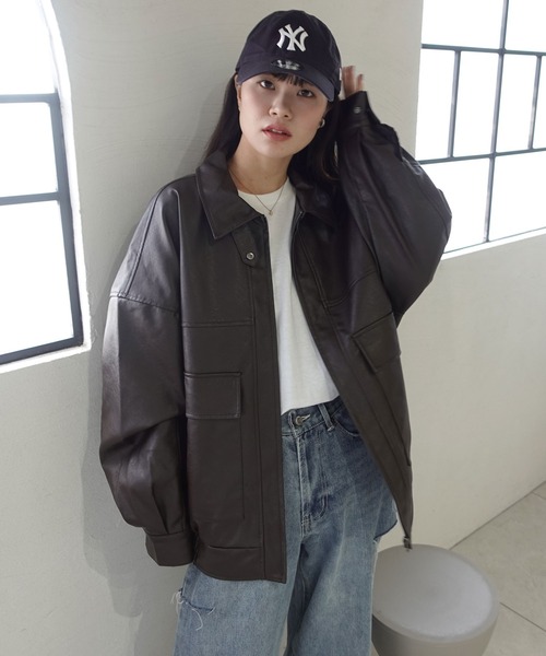 CORNERS(コーナーズ)の「フェイクレザーブルゾン(ブルゾン・レディース・ブラック/ブラウン・M/L)」の9枚目の写真