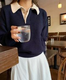 ECLIN | 配色ポロ衿ニットプルオーバー(ニット/セーター)