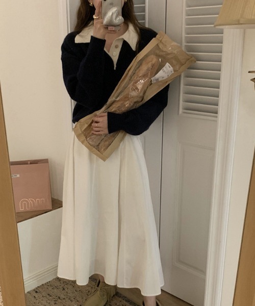 ECLIN（エクラン）の「配色ポロ衿ニットプルオーバー（ニット/セーター・レディース・グレー/ネイビー・FREE）」の9枚目の写真