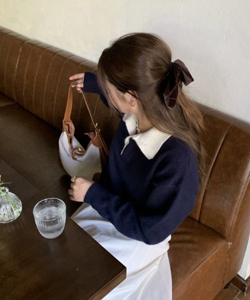 ECLIN（エクラン）の「配色ポロ衿ニットプルオーバー（ニット/セーター・レディース・グレー/ネイビー・FREE）」の12枚目の写真