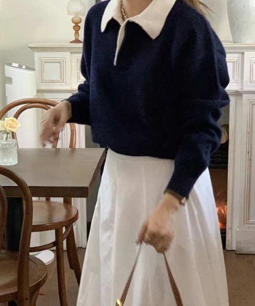 ECLIN（エクラン）の「配色ポロ衿ニットプルオーバー（ニット/セーター・レディース・グレー/ネイビー・FREE）」の13枚目の写真