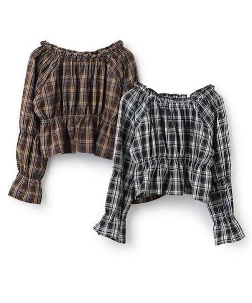 LOVETOXIC（ラブトキシック）の「チェックオフショルブラウス（シャツ/ブラウス・キッズ・ブラウン/ブラック・L/M/S）」の11枚目の写真