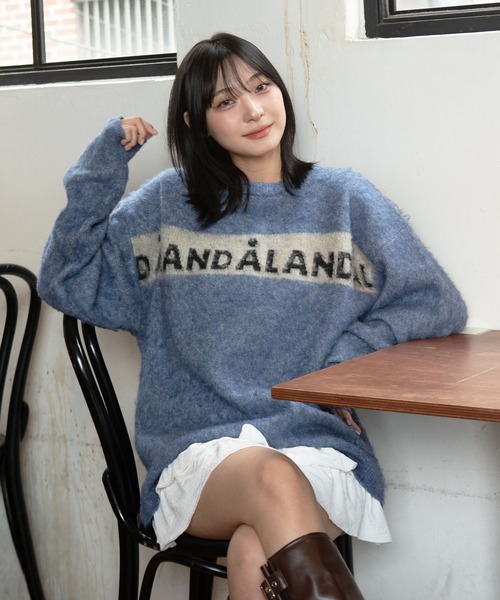 ALAND（エーランド）の「【UNISEX】ALAND／ロゴモヘアニットプルオーバー（ニット/セーター・レディース・ブラック/ブルー・MEDIUM/LARGE/SMALL）」の2枚目の写真