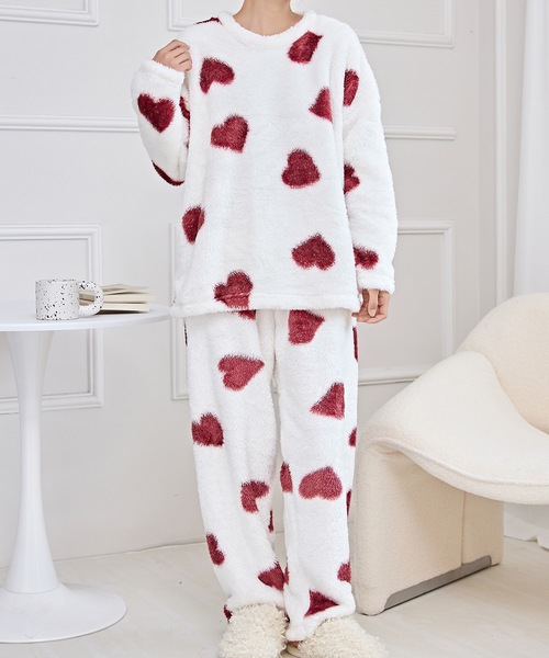 Lace Ladies（レースレディース）の「ラウンドネック 配色 ハート フリース ルームウエア（ルームウェア/パジャマ・レディース・ピンク/ホワイト・S/M/L）」の8枚目の写真