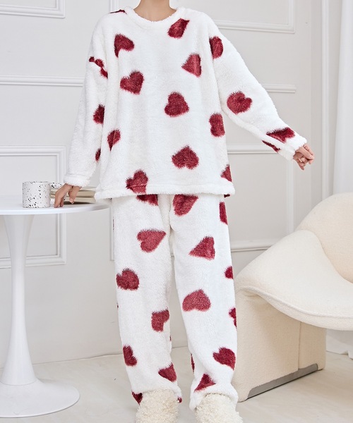 Lace Ladies（レースレディース）の「ラウンドネック 配色 ハート フリース ルームウエア（ルームウェア/パジャマ・レディース・ピンク/ホワイト・S/M/L）」の9枚目の写真