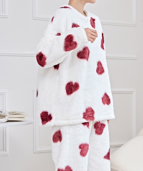 Lace Ladies（レースレディース）の「ラウンドネック 配色 ハート フリース ルームウエア（ルームウェア/パジャマ・レディース・ピンク/ホワイト・S/M/L）」の10枚目の写真