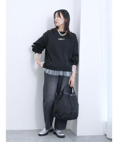 Samansa Mos2 blue（サマンサモスモスブルー）の「【マシンウォッシャブル】スポンジニットロゴプルオーバー（ニット/セーター・レディース・ブラック/グリーン/キナリ/イエロー/ブルー・F）」の7枚目の写真