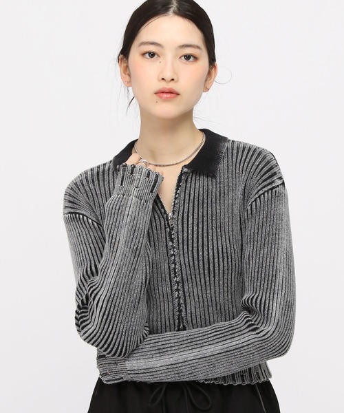 3.3 Field Trip （3.3フィールドトリップ）の「3.3 Field Trip／ダメージZIPニット（ニット/セーター・レディース・ブルー/ブラック・FREE）」の2枚目の写真