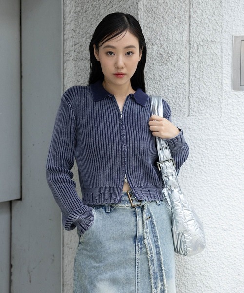 3.3 Field Trip （3.3フィールドトリップ）の「3.3 Field Trip／ダメージZIPニット（ニット/セーター・レディース・ブルー/ブラック・FREE）」の5枚目の写真