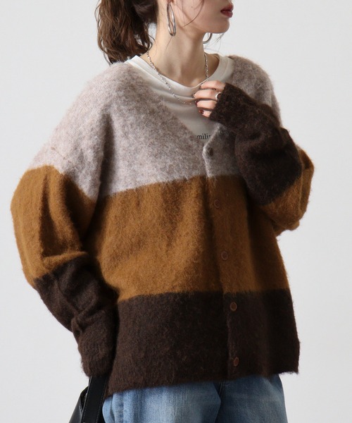 FUNALIVE（ファンアライブ）の「MANYMENMANYMINDS シャギーグラデーションボーダーカーディガン（カーディガン/ボレロ・メンズ・ベージュ/グレー/グリーン・L/XL/M）」の9枚目の写真