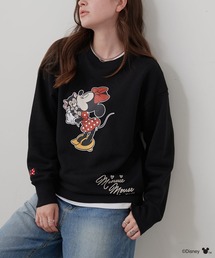 【Disney/ディズニー】Minnie Mouse/ミニーマウス裏毛ドロップショルダープリントスウェットプルオーバー