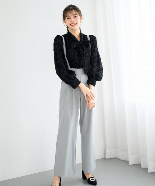 MISCH MASCH（ミッシュマッシュ）の「フリンジジャガードボウタイブラウス/MM448103（シャツ/ブラウス・レディース・ブルー/ブラック/ホワイト・ﾌﾘ-）」の4枚目の写真