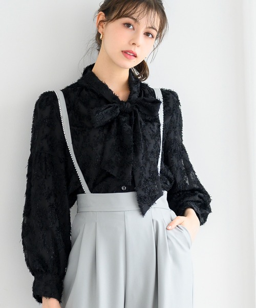 MISCH MASCH（ミッシュマッシュ）の「フリンジジャガードボウタイブラウス/MM448103（シャツ/ブラウス・レディース・ブルー/ブラック/ホワイト・ﾌﾘ-）」の13枚目の写真