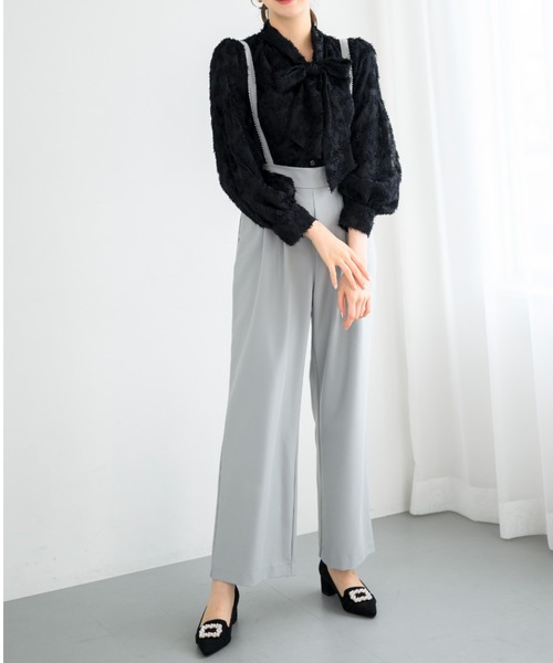 MISCH MASCH（ミッシュマッシュ）の「フリンジジャガードボウタイブラウス/MM448103（シャツ/ブラウス・レディース・ブルー/ブラック/ホワイト・ﾌﾘ-）」の6枚目の写真