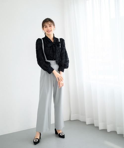 MISCH MASCH（ミッシュマッシュ）の「フリンジジャガードボウタイブラウス/MM448103（シャツ/ブラウス・レディース・ブルー/ブラック/ホワイト・ﾌﾘ-）」の5枚目の写真