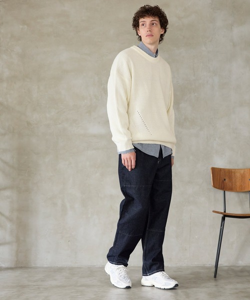 coca(coca)(コカ)の「ドロップショルダー クルーネックニット(ニット/セーター・メンズ・アイボリー/ブラック・XL/M/L)」の17枚目の写真