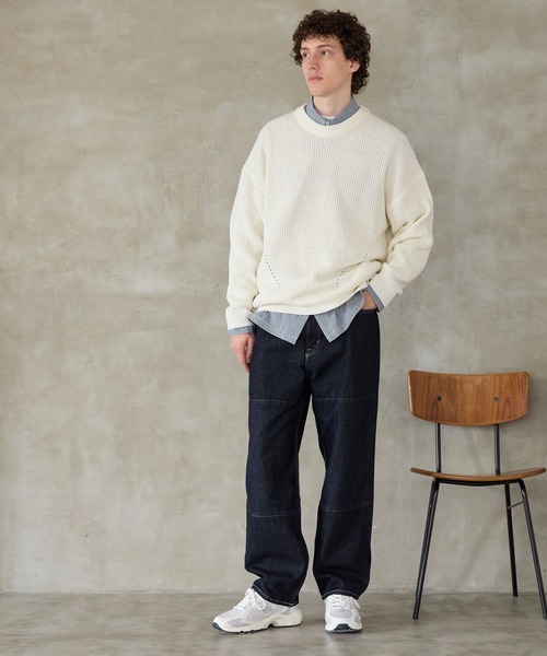 coca(coca)(コカ)の「ドロップショルダー クルーネックニット(ニット/セーター・メンズ・アイボリー/ブラック・XL/M/L)」の15枚目の写真