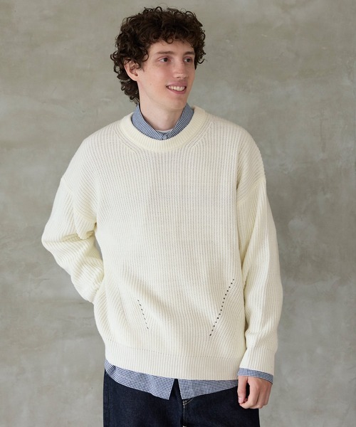 coca(coca)(コカ)の「ドロップショルダー クルーネックニット(ニット/セーター・メンズ・アイボリー/ブラック・XL/M/L)」の3枚目の写真