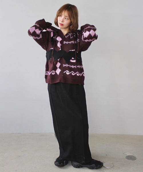 SANSeLF(サンセルフ)の「ノルディックフーディニットカーディガン 【SANSeLF】 sanw24a048(ニット/セーター・レディース・グレー/ピンク・FREE)」の3枚目の写真