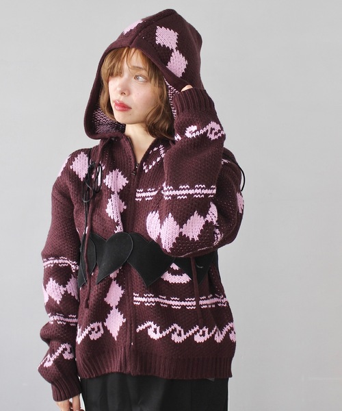 SANSeLF(サンセルフ)の「ノルディックフーディニットカーディガン 【SANSeLF】 sanw24a048(ニット/セーター・レディース・グレー/ピンク・FREE)」の4枚目の写真