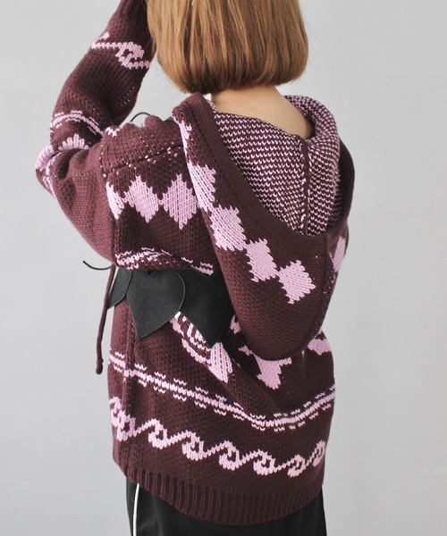 SANSeLF(サンセルフ)の「ノルディックフーディニットカーディガン 【SANSeLF】 sanw24a048(ニット/セーター・レディース・グレー/ピンク・FREE)」の6枚目の写真