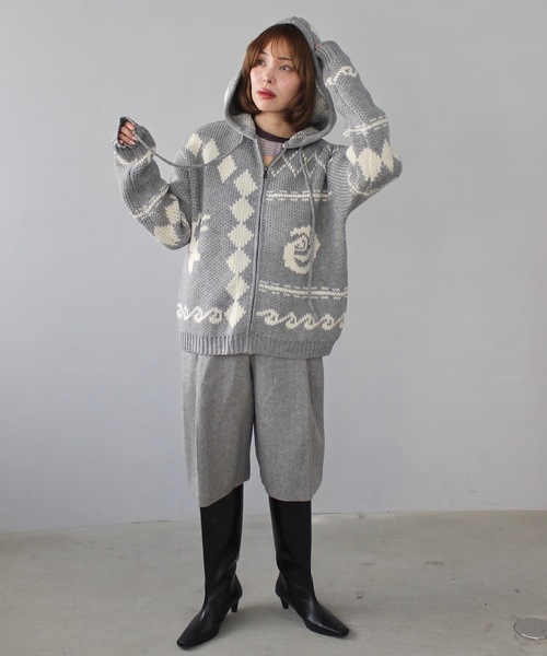 SANSeLF(サンセルフ)の「ノルディックフーディニットカーディガン 【SANSeLF】 sanw24a048(ニット/セーター・レディース・グレー/ピンク・FREE)」の8枚目の写真
