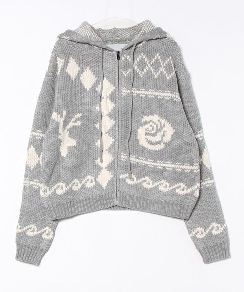 SANSeLF(サンセルフ)の「ノルディックフーディニットカーディガン 【SANSeLF】 sanw24a048(ニット/セーター・レディース・グレー/ピンク・FREE)」の14枚目の写真