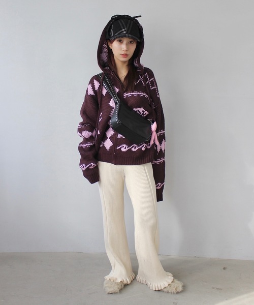SANSeLF(サンセルフ)の「ノルディックフーディニットカーディガン 【SANSeLF】 sanw24a048(ニット/セーター・レディース・グレー/ピンク・FREE)」の18枚目の写真