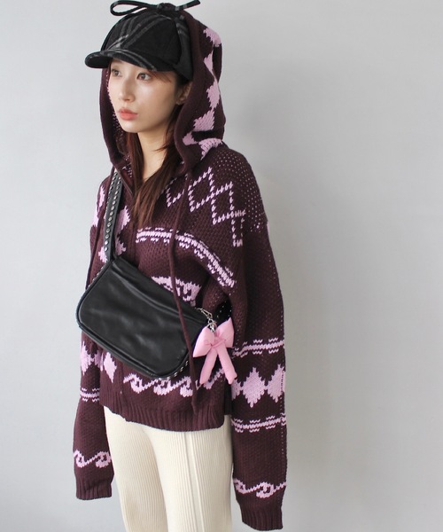 SANSeLF(サンセルフ)の「ノルディックフーディニットカーディガン 【SANSeLF】 sanw24a048(ニット/セーター・レディース・グレー/ピンク・FREE)」の19枚目の写真