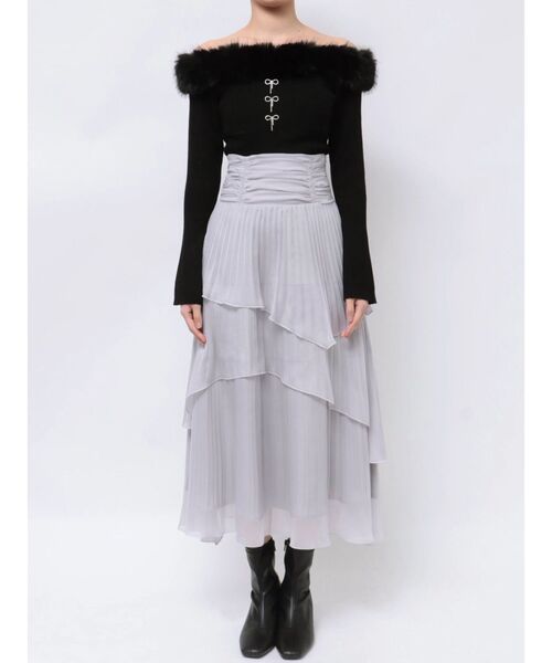 dazzlin（ダズリン）の「ランダムシアープリーツティアードスカート（スカート・レディース・アイボリー/グレー/チャコールグレー・SMALL/MEDIUM）」の7枚目の写真