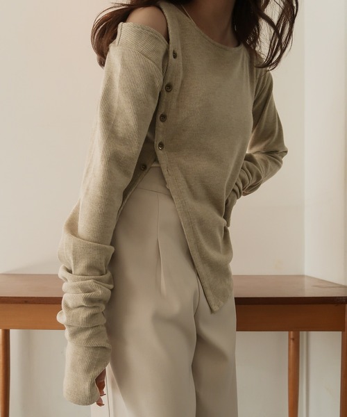 mideal(マイディール)の「tweed vest × finger holl tops / ツイードベスト × フィンガーホールトップス(その他トップス・レディース・ブラウン/ベージュ・FREE)」の7枚目の写真