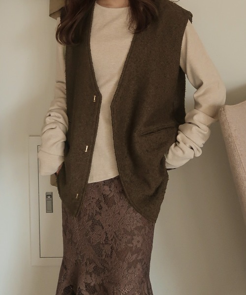 mideal(マイディール)の「tweed vest × finger holl tops / ツイードベスト × フィンガーホールトップス(その他トップス・レディース・ブラウン/ベージュ・FREE)」の21枚目の写真