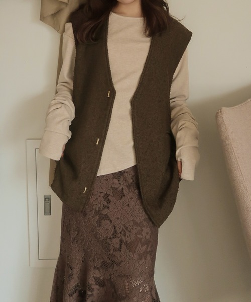 mideal(マイディール)の「tweed vest × finger holl tops / ツイードベスト × フィンガーホールトップス(その他トップス・レディース・ブラウン/ベージュ・FREE)」の22枚目の写真