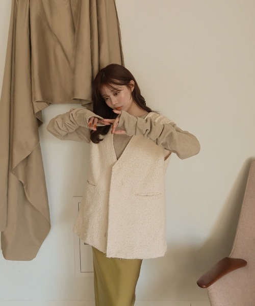 mideal(マイディール)の「tweed vest × finger holl tops / ツイードベスト × フィンガーホールトップス(その他トップス・レディース・ブラウン/ベージュ・FREE)」の5枚目の写真