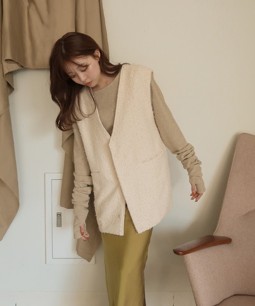 mideal(マイディール)の「tweed vest × finger holl tops / ツイードベスト × フィンガーホールトップス(その他トップス・レディース・ブラウン/ベージュ・FREE)」の11枚目の写真