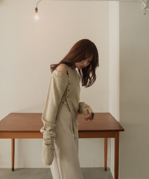 mideal(マイディール)の「tweed vest × finger holl tops / ツイードベスト × フィンガーホールトップス(その他トップス・レディース・ブラウン/ベージュ・FREE)」の4枚目の写真