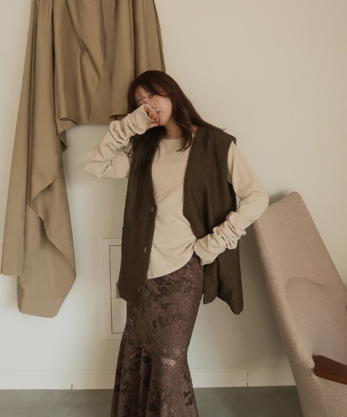 mideal(マイディール)の「tweed vest × finger holl tops / ツイードベスト × フィンガーホールトップス(その他トップス・レディース・ブラウン/ベージュ・FREE)」の16枚目の写真