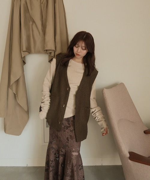 mideal(マイディール)の「tweed vest × finger holl tops / ツイードベスト × フィンガーホールトップス(その他トップス・レディース・ブラウン/ベージュ・FREE)」の19枚目の写真