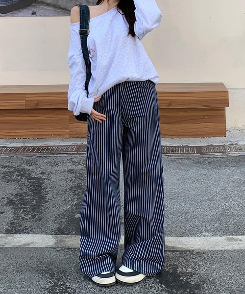 aimoha(アイモハ)の「ストライプワイドデニムパンツ(デニムパンツ・レディース・ネイビー・LARGE/MEDIUM/SMALL)」の20枚目の写真