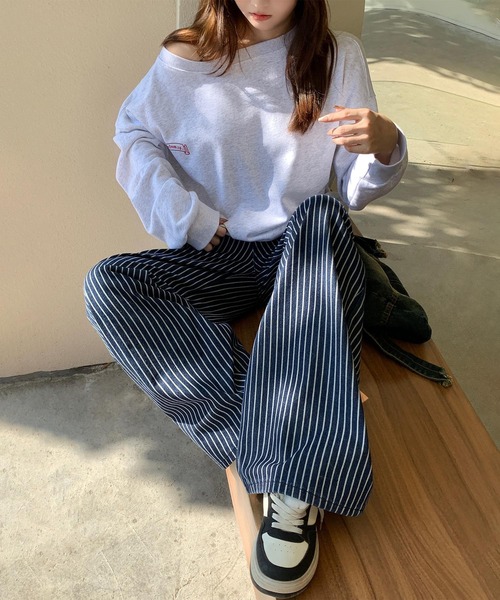 aimoha(アイモハ)の「ストライプワイドデニムパンツ(デニムパンツ・レディース・ネイビー・LARGE/MEDIUM/SMALL)」の22枚目の写真