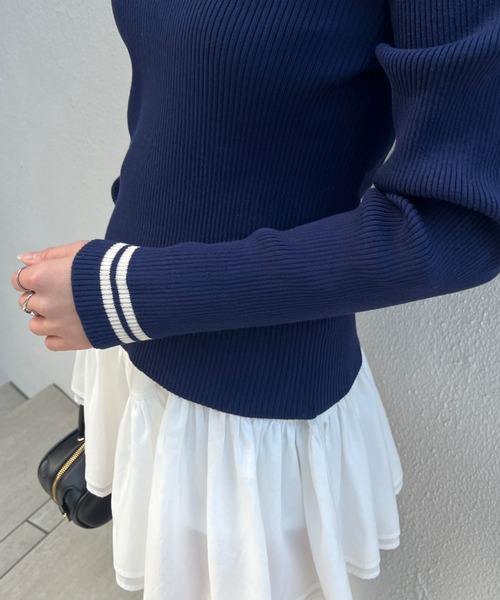 RAY CASSIN（レイカズン）の「胸刺繍スキッパーポロコンパクトニット（ニット/セーター・レディース・ブラック系その他2/ホワイト系その他2/ネイビー/レッド・FREE）」の15枚目の写真