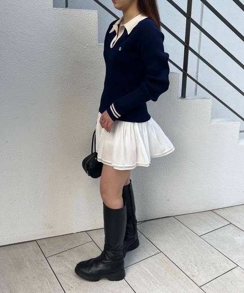 RAY CASSIN（レイカズン）の「胸刺繍スキッパーポロコンパクトニット（ニット/セーター・レディース・ブラック系その他2/ホワイト系その他2/ネイビー/レッド・FREE）」の13枚目の写真