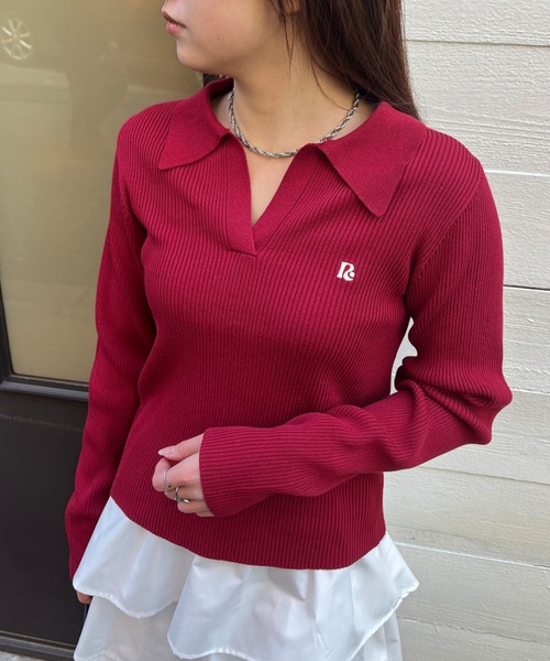 RAY CASSIN（レイカズン）の「胸刺繍スキッパーポロコンパクトニット（ニット/セーター・レディース・ブラック系その他2/ホワイト系その他2/ネイビー/レッド・FREE）」の22枚目の写真