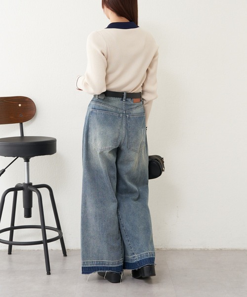 RAY CASSIN（レイカズン）の「胸刺繍スキッパーポロコンパクトニット（ニット/セーター・レディース・ブラック系その他2/ホワイト系その他2/ネイビー/レッド・FREE）」の8枚目の写真