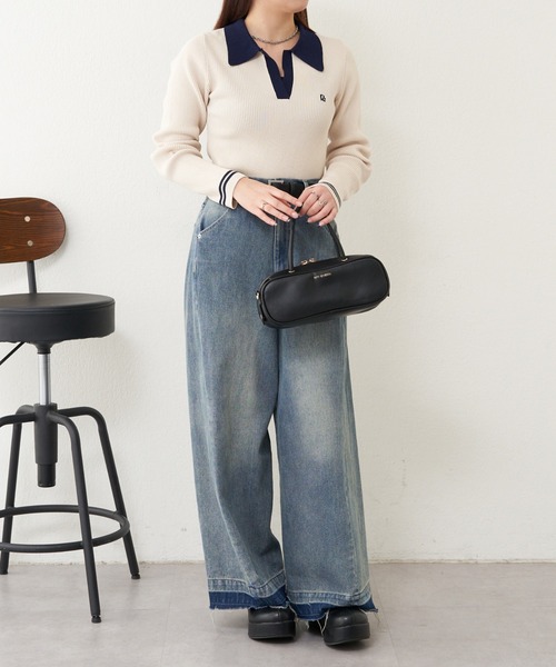 RAY CASSIN（レイカズン）の「胸刺繍スキッパーポロコンパクトニット（ニット/セーター・レディース・ブラック系その他2/ホワイト系その他2/ネイビー/レッド・FREE）」の9枚目の写真