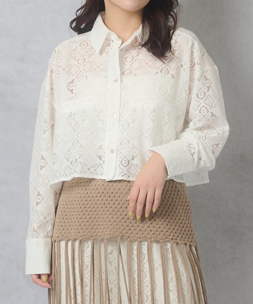 Lull（ルル）の「【Lull / ルル】セットアップ対応 / 総レースシャツ（シャツ/ブラウス・レディース・オフホワイト/ブルー/ブラック・ONESIZE）」の2枚目の写真